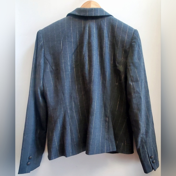 Bisou Bisou Blazer Michele Bohbot SZ 14 Gray/Metallic Strioe Button Lined Jacket - Picture 6 of 9